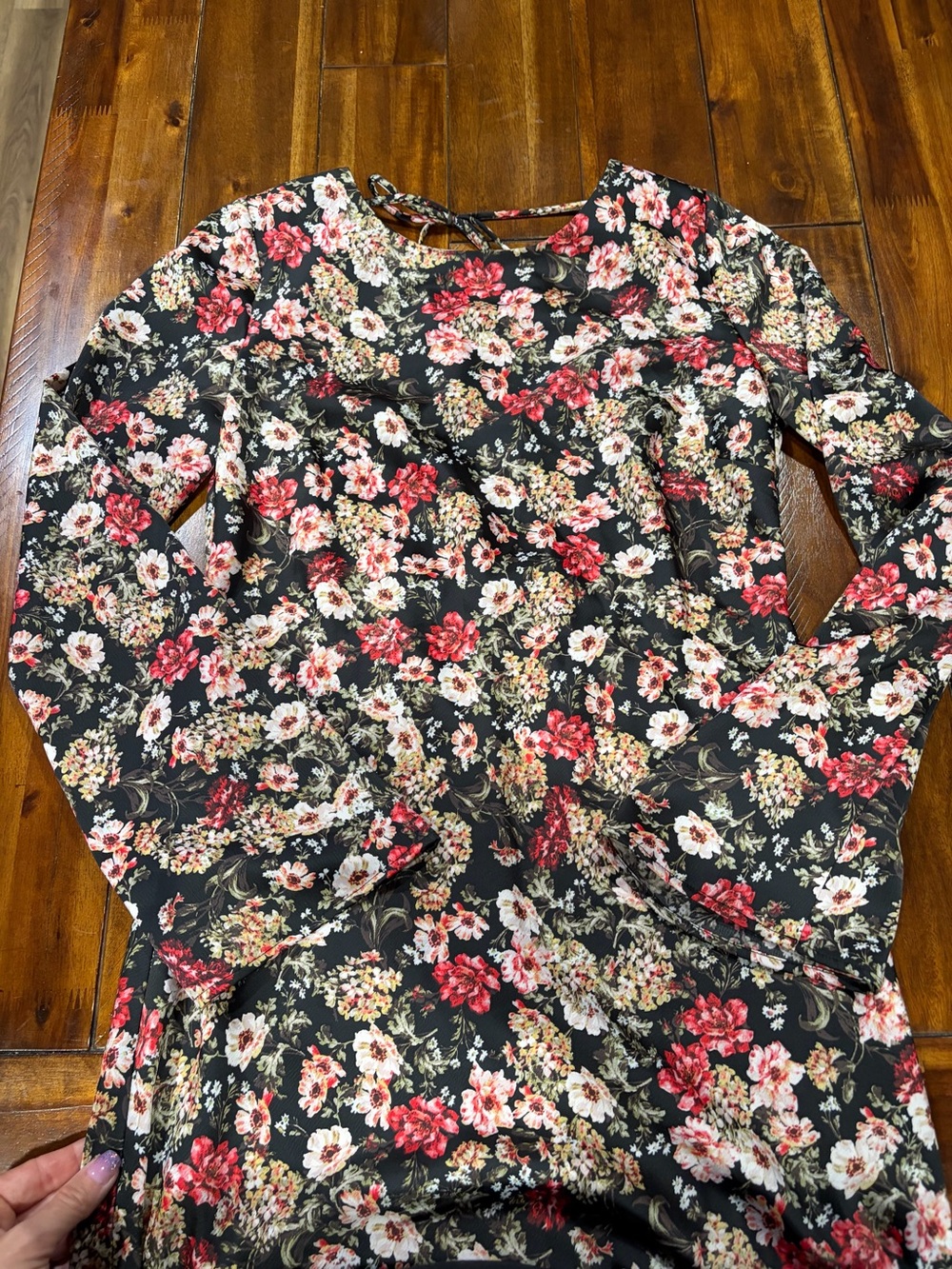 Nordstrom Black Floral Dress with Red and Cream Blooms